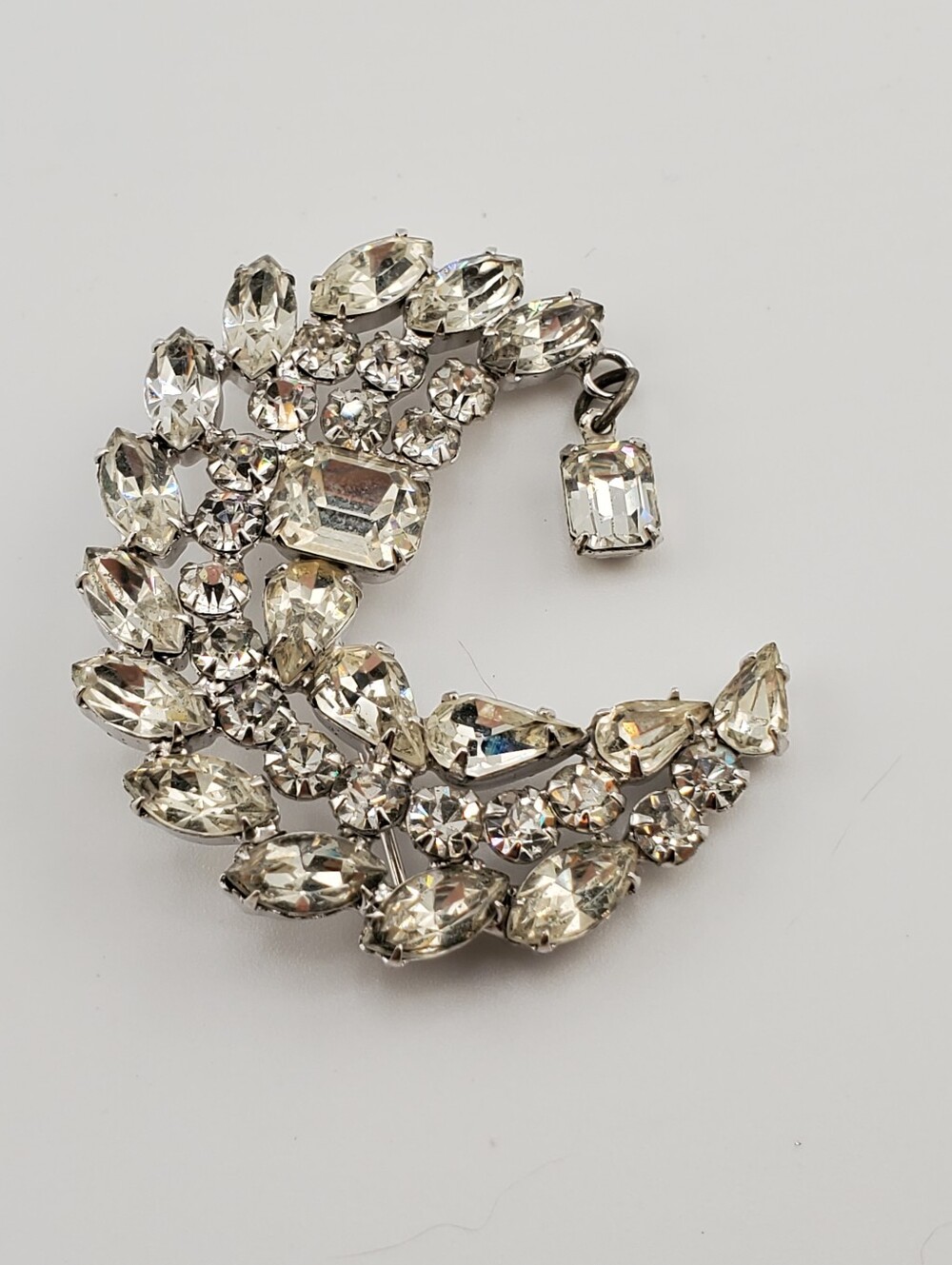 Rhinestone Crescent Moon Brooch